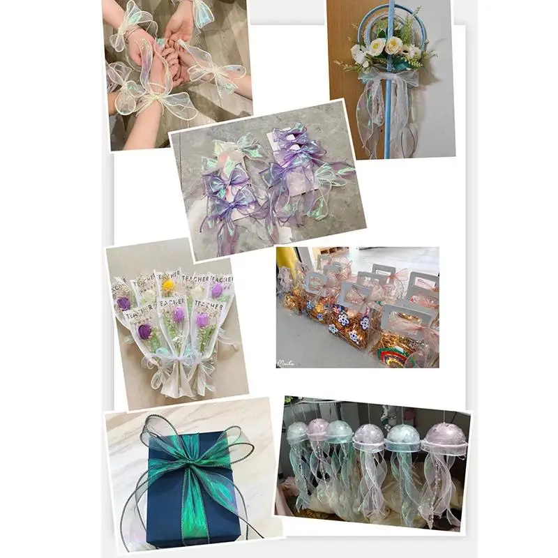 Regenboog Fishtail Garen Flowy Linten Golf Organza Kant DIY Boeket Verpakking Strik Materiaal Bruiloft Decoraties Naaien Stof Decor