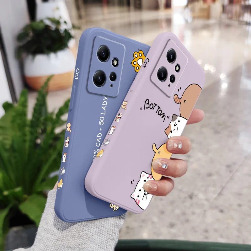 Cat Litter Phone Case For Xiaomi Redmi Note 13 12 12S 11 11S 10 10T 10S 9 9S 8 7 Pro Plus 4G 5G Liquid Silicone Cover