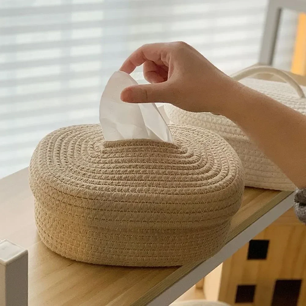 

Handmade Craftsmanship Cotton Rope Woven Storage Box Handmade Craftsmanship Practical Tissue Box Durability Choose Your Favorite