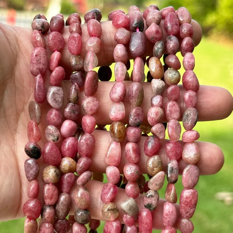 

2 Strands 5-8mm Natural Rhodochrosite Stone Irregular Oval Raw Ore Loose Charms Beads For DIY Jewelry Making