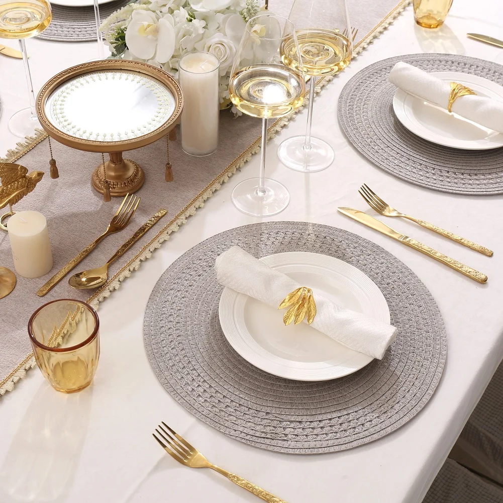 

FOR -JUTE Круглый набор столовых приборов из 4 современных минималистичных настольных ковриков 38 см, круглая тепловая подставка для чашки чая, коврик для домашнего декора стола