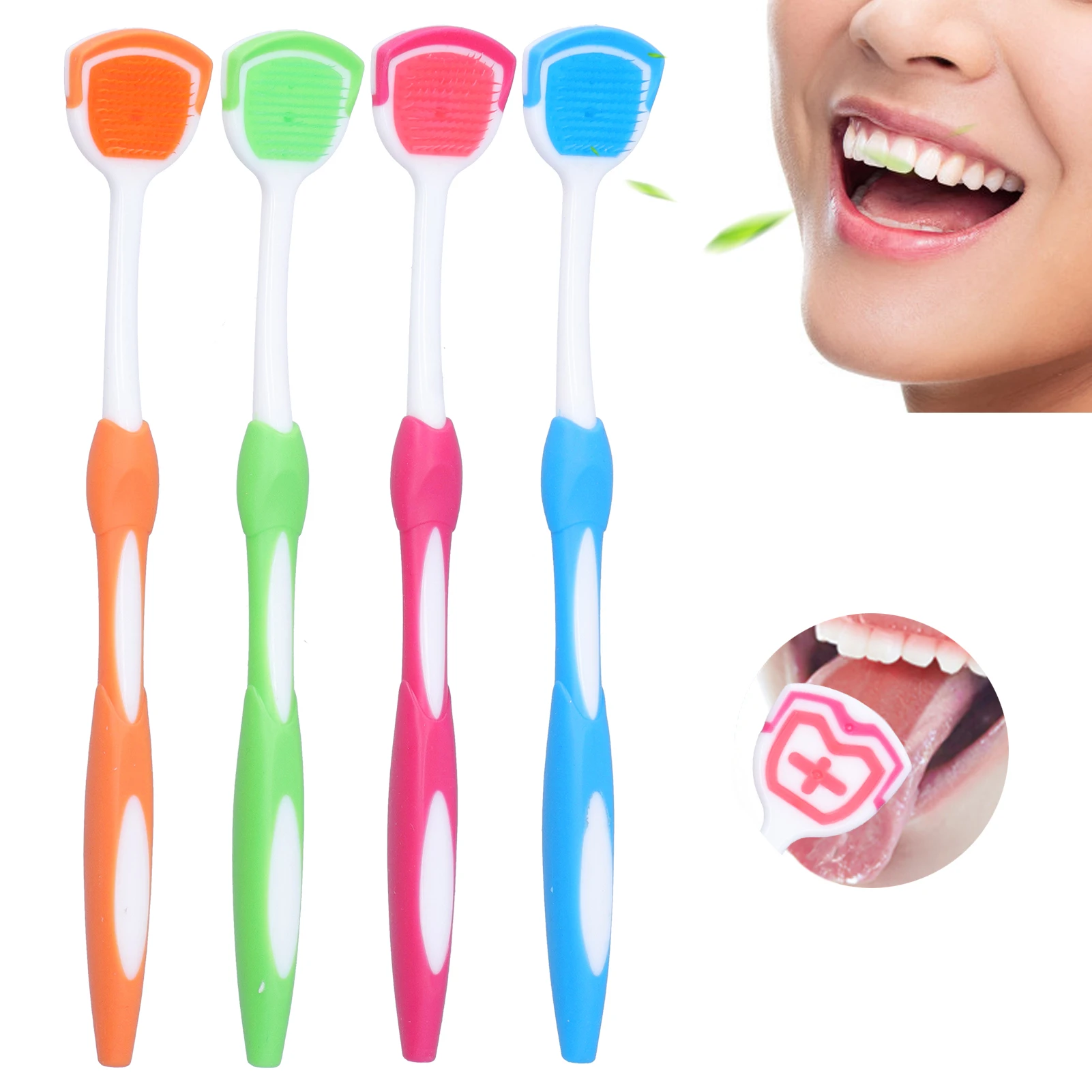 Oral Care Tool Portable Tongue Cleaner Plastic Tongue Scraper Travel Portable Freshen Breath Tongue Brush Cleaner for Oral Care