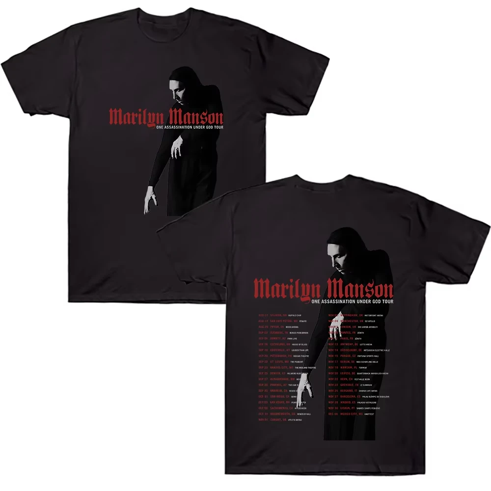 Marilyn Manson One Assassination Under God Tour Graphic Tee Unisex Oversized Short Sleeve High Street Casual Trendy Tops