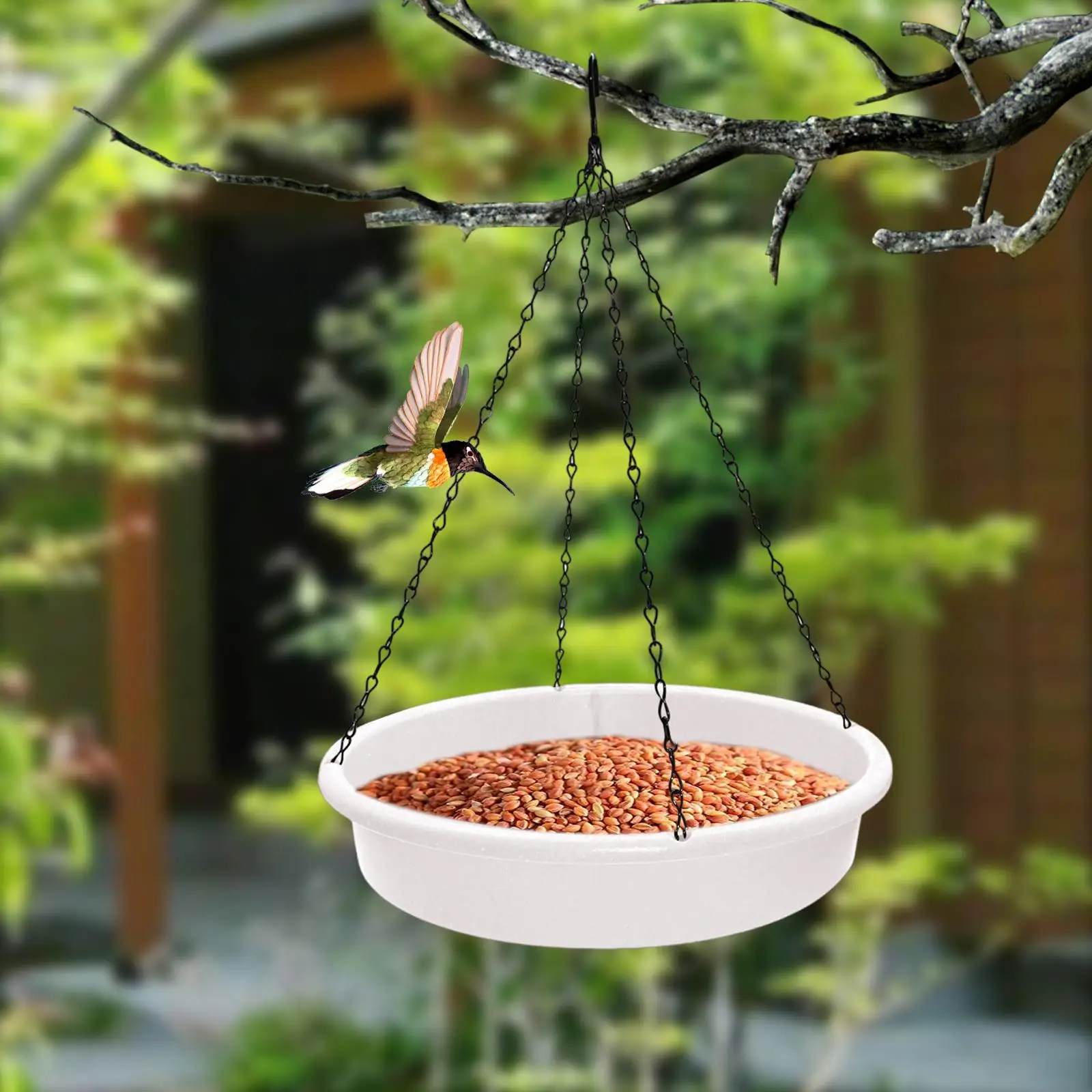 Bird Feeder with Chains Garden Decoration Hummingbird Feeding Birdbath Bird Food Tray for Garden Trees Yard Bird Watcher Gift