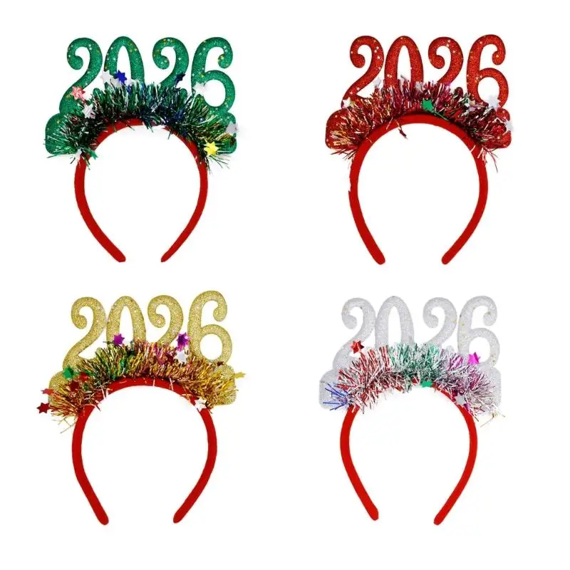 

652F Sparkling 2026 New Year Headbands With Glittering Number and Garlands Design For Festival Parties Celebration Gathering