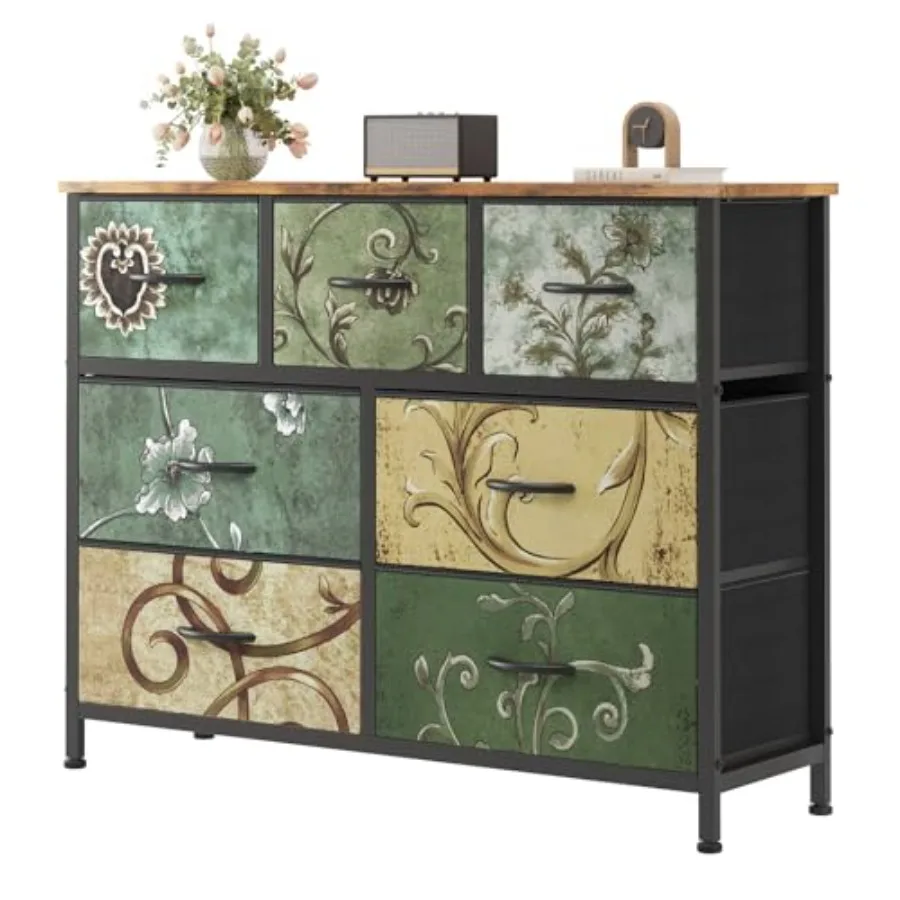 

7 Drawer Dresser, Fabric Storage Tower Organizer for Bedroom, Closet, Hallway, Entryway, Tall Chest of Drawers with Steel Frame