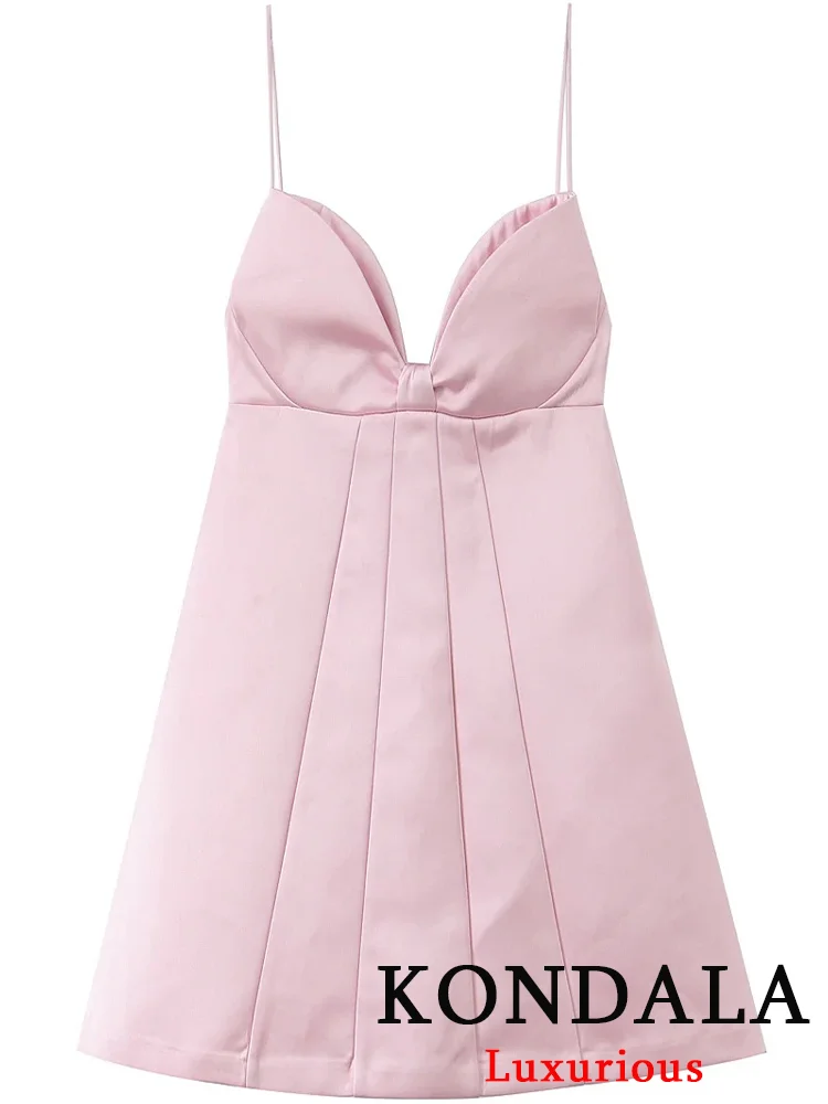 KONDALA Sexy Party Chic Mini abito da donna con fiocco Solido senza maniche Backless Zipper Cami Dress New Fashion 2025 Abito autunnale