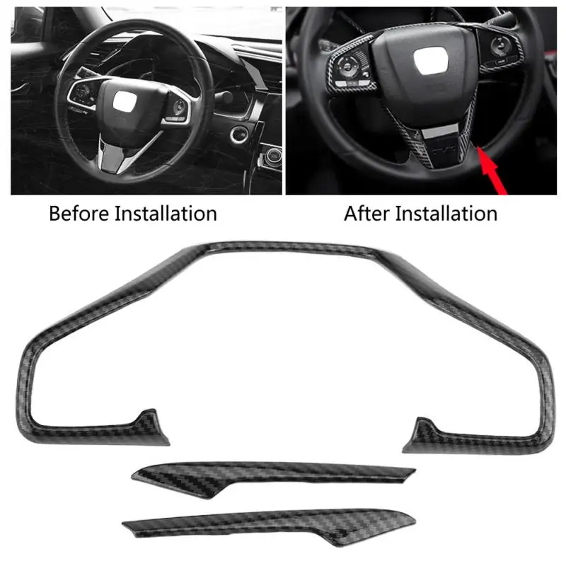 For Honda Civic 10th 2016 2017 2018 3pcs Carbon Fiber Style Car Steering Wheel Frame Cover Trim Stickers New