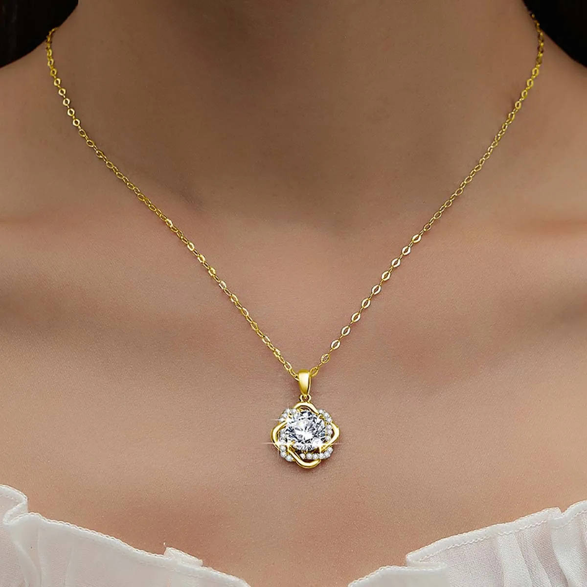 

Luxury 3ct D Color Moissanite Flower Pendant 1/20 14K Gold Filled Necklace With Certificate Xmas Birthday Jewelry Gift For Women
