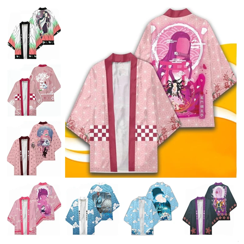 Anime Demon Slayer Kamado Nezuko Wafuku Kochou Shinobu Cosplay Kimono Kawaii Printing Haori Cardigan Cloak Yukata Sportswear