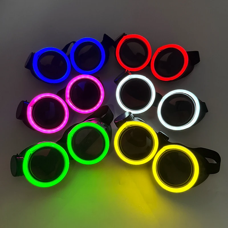 LED Light Up Round Goggles Glowing Circular Glasses Luminous Cyberpunk Eyewear Halloween Bar Music Festival Cosplay Props