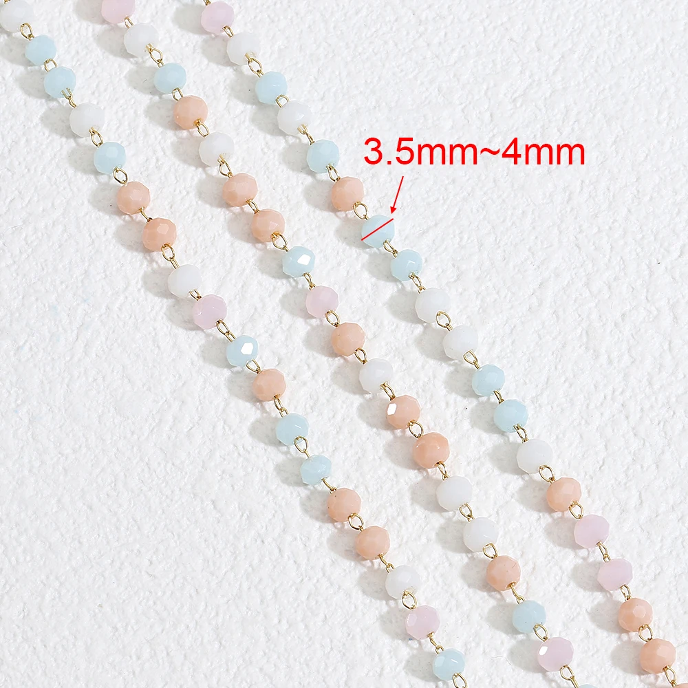 1Meter Stainless Steel Crystal Stone Beading Chains Macaron Tone Beads Necklace Chain Wholesale Supplies for DIY Jewelry Making