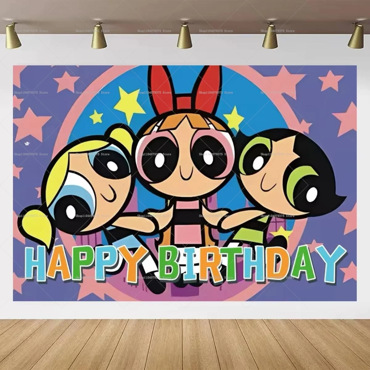 الكرتون Powerpuff الفتيات حفلة عيد ميلاد موضوع التصوير خلفية الديكور راية استحمام الطفل استحمام الطفل كابينة تصوير الدعائم