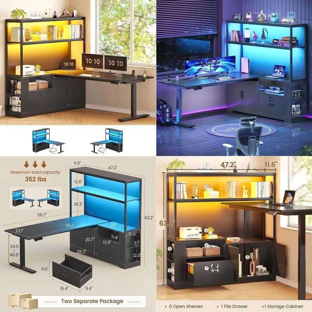 

Comhar Electric Standing Desk with Drawers Charging USB A to C Port, Height Adjustable 48 WholePiece Home Office Computer Lapto