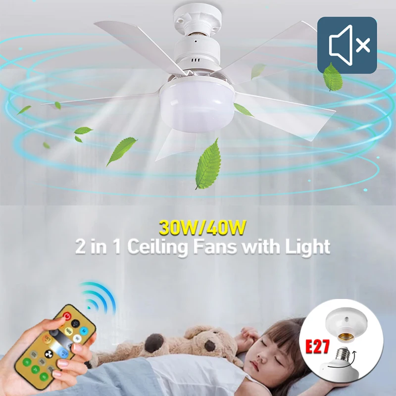 30W/40W E27 Ceiling Fan Light with Remote Dimming LED Lights Suitable Fan Intelligent Silent Ceiling Fan for Living Room Bedroom image 2
