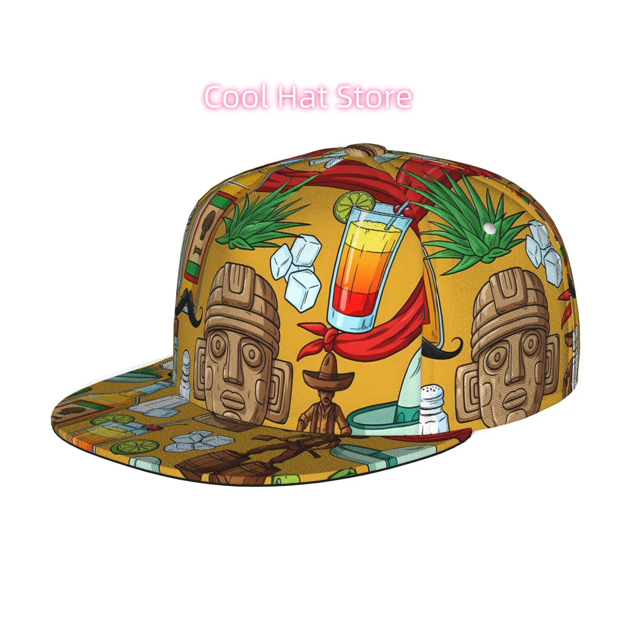 Men'S, Women'S, And Unisex Flat Brim Baseball Cap, Hip Hop Streetwear Snapback Trucker Hat Suitable for Aztec totem stone statue