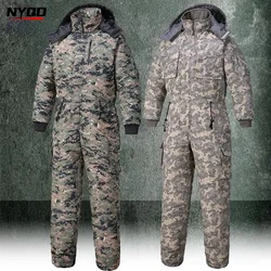 Winter Motorcycle Waterproof Jumpsuit for Men and Women One-piece Ski Down Parka Jumpsuit Sports Camouflage Jacket Warm Hooded