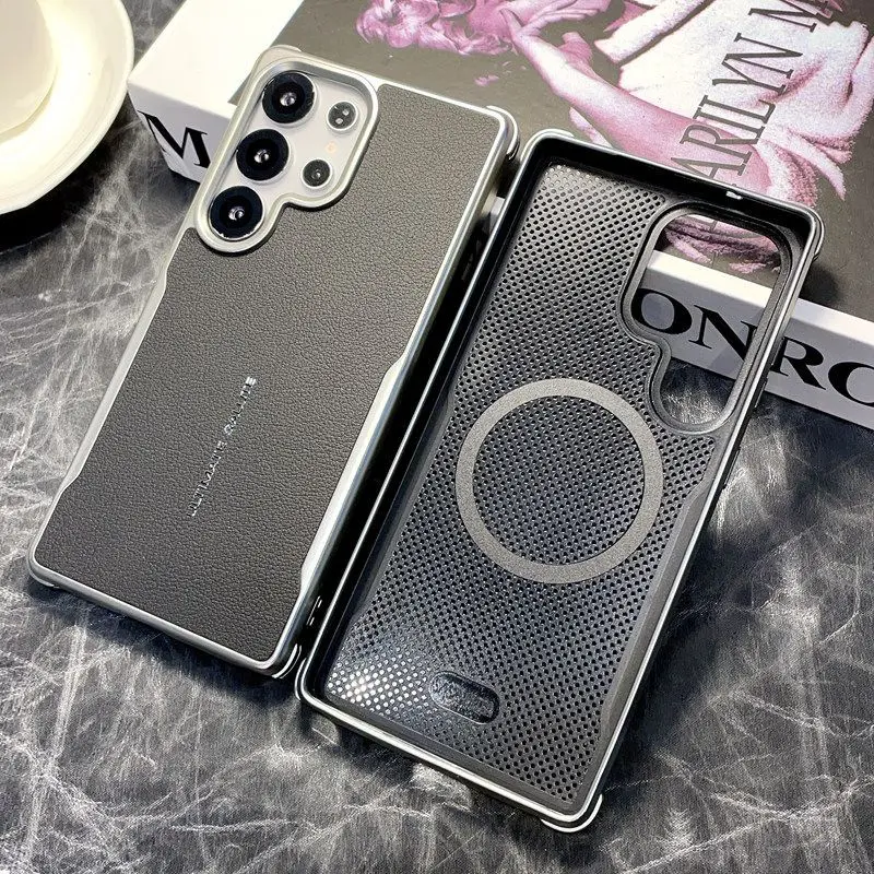 For Samsung Galaxy S25 Ultra Case PU Leather Magnetic Wireless Charging Protective Back Cover Case For Samsung S25 Plus Shell