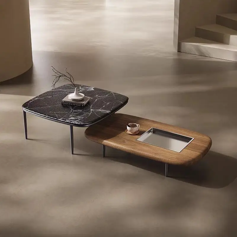 

Modern Walnut Coffee Table Marble Stone Top Combination Home Furniture Rectangular Wooden Coffee Table for Living Room