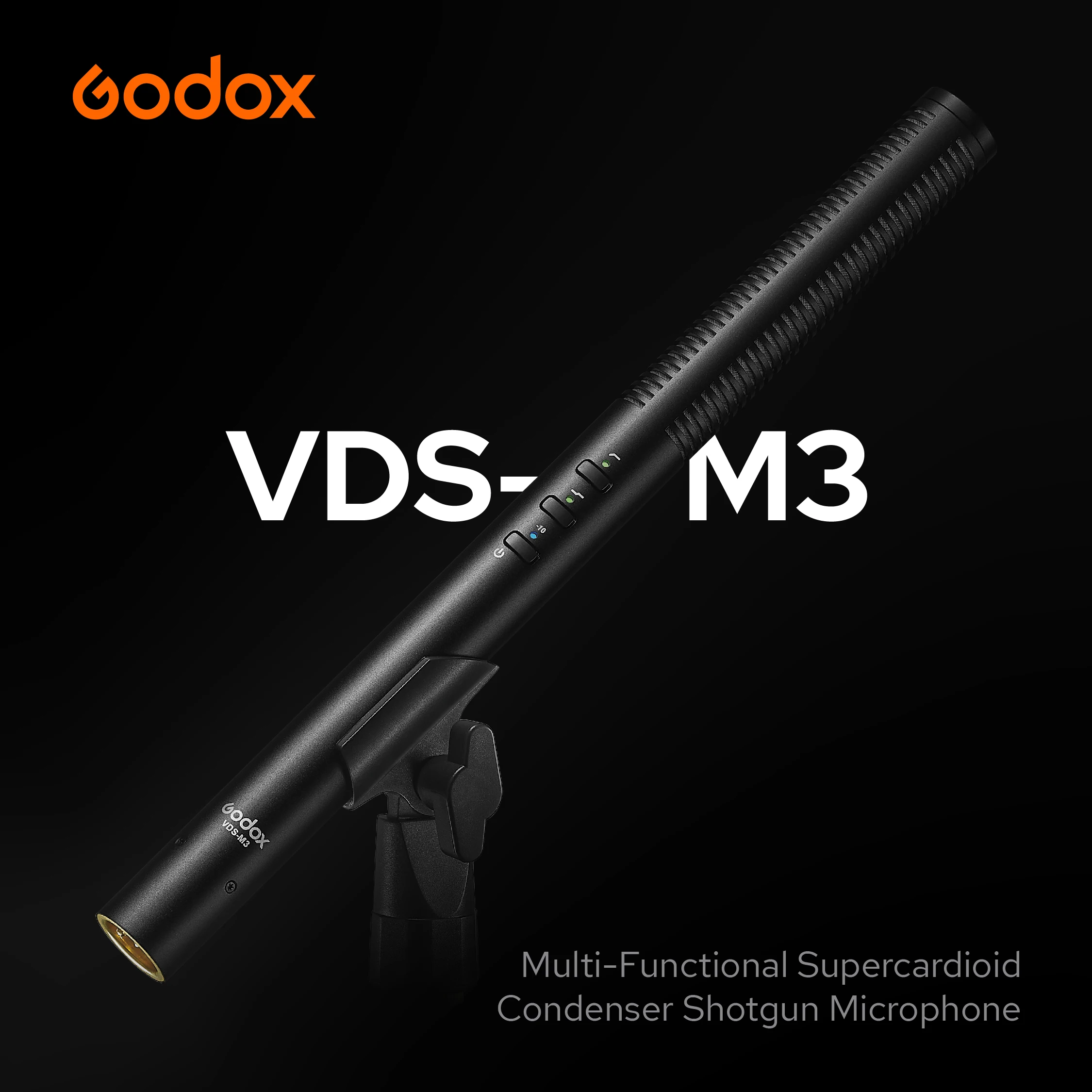 Godox VDS-M3 샷건 마이크, 다기능 슈퍼 카디오이드 콘덴서 마이크, 라이브 카메라 캠코더용 하이퍼카디오이드