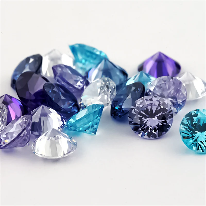 Size 1mm-10mm 5A Round Cut Cubic Zirconia Stone White SeaBlue Violet Tanzanite Lavender Mix 5 Color Loose CZ Synthetic Gemstone