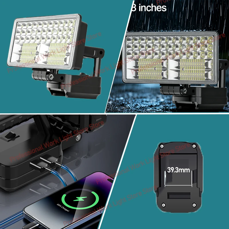 USB ضوء العمل لماكيتا 18 فولت بطارية مصباح الطوارئ في الهواء الطلق LED أضواء فانوس محمول الكشاف التخييم الصيد التنزه #3