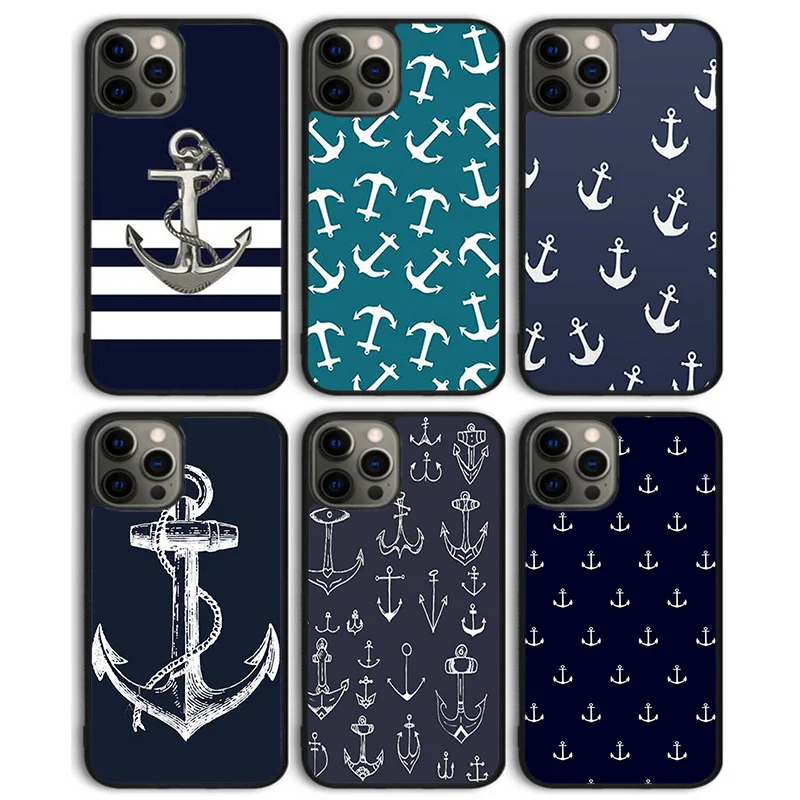 Stripes Anchor Boat Ship Wheel Phone Case Back Cover for iPhone 16 15 SE2020 14 13 11 12 Pro Max mini XS XR PlusS Shell Coque