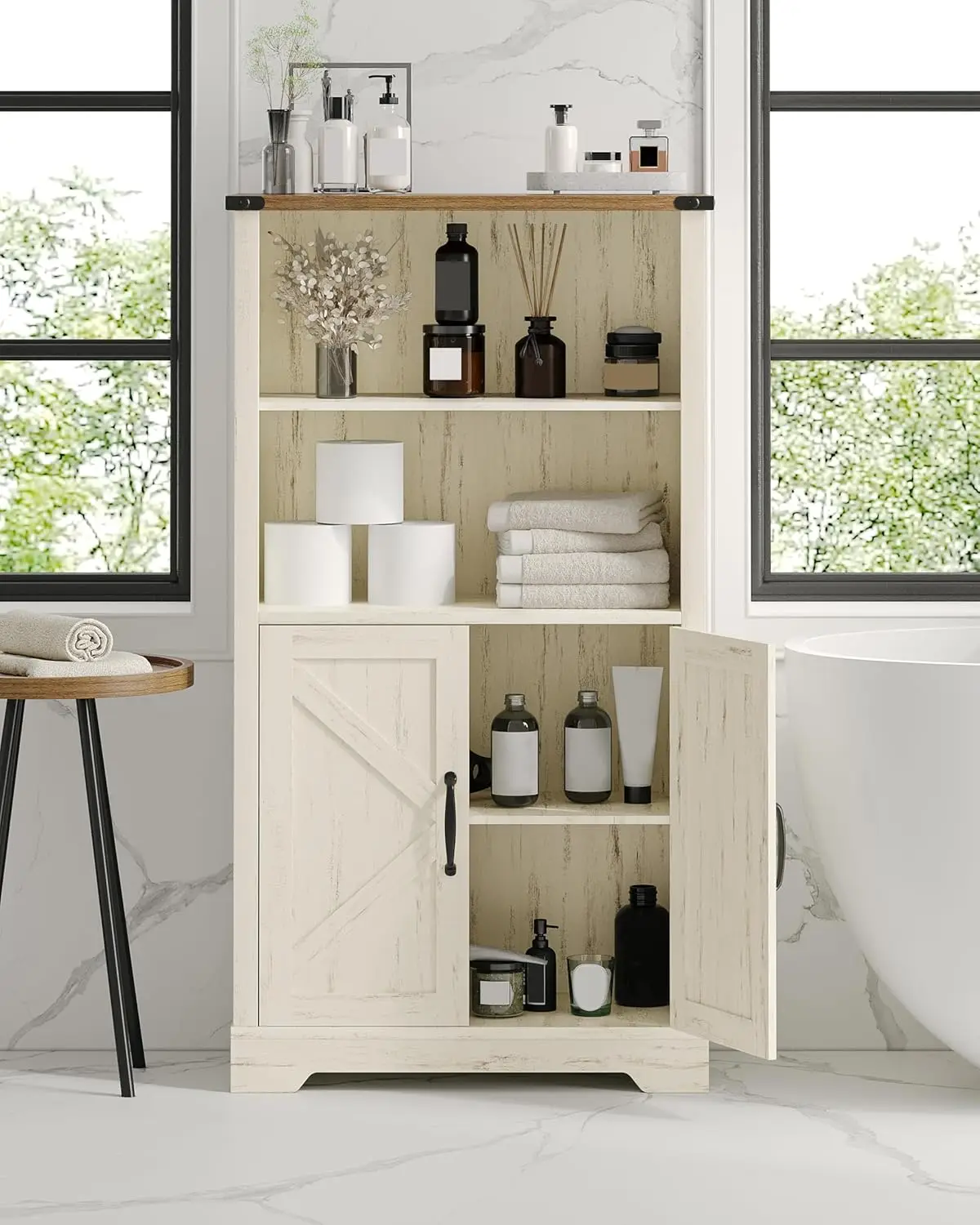 

Bathroom Storage Cabinet with 2 Adjustable Shelves, 2 Doors, for Laundry, Living Room, Kitchen, Hallway