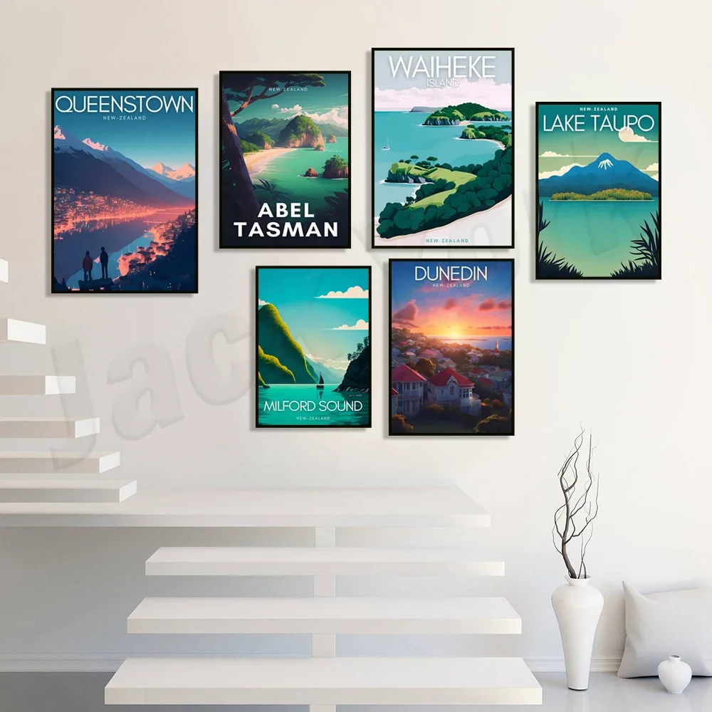 Waiheke Island, Franz Josef Glacier, Albertas, Lake Taupo, Coromandel, Milford Sound, Rotorua, Cape Reinga New Zealand Poster