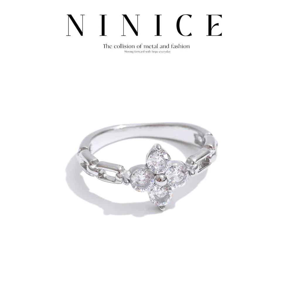 NiNice Größe 6789 Edelstahl Blumen-Fingerring Hochwertige Zierliche Ästhetische Damenschmuck PVD-Beschichtet