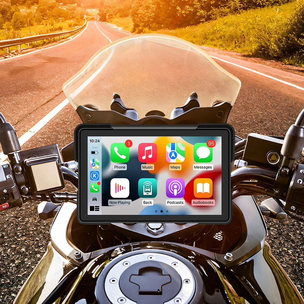 

7 Inch Motorcycle CarPlay and Android Auto IPX7 Dual Bluetooth Waterproof Portable Car Play GPS Navigation Siri Voice Control