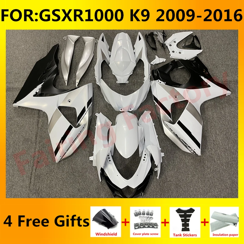 

Motorcycle Fairing kit fit for GSXR1000 GSXR 1000 GSX-R1000 2009 2010 2011 2012 2013 2014 2015 2016 K9 Fairings set silver white