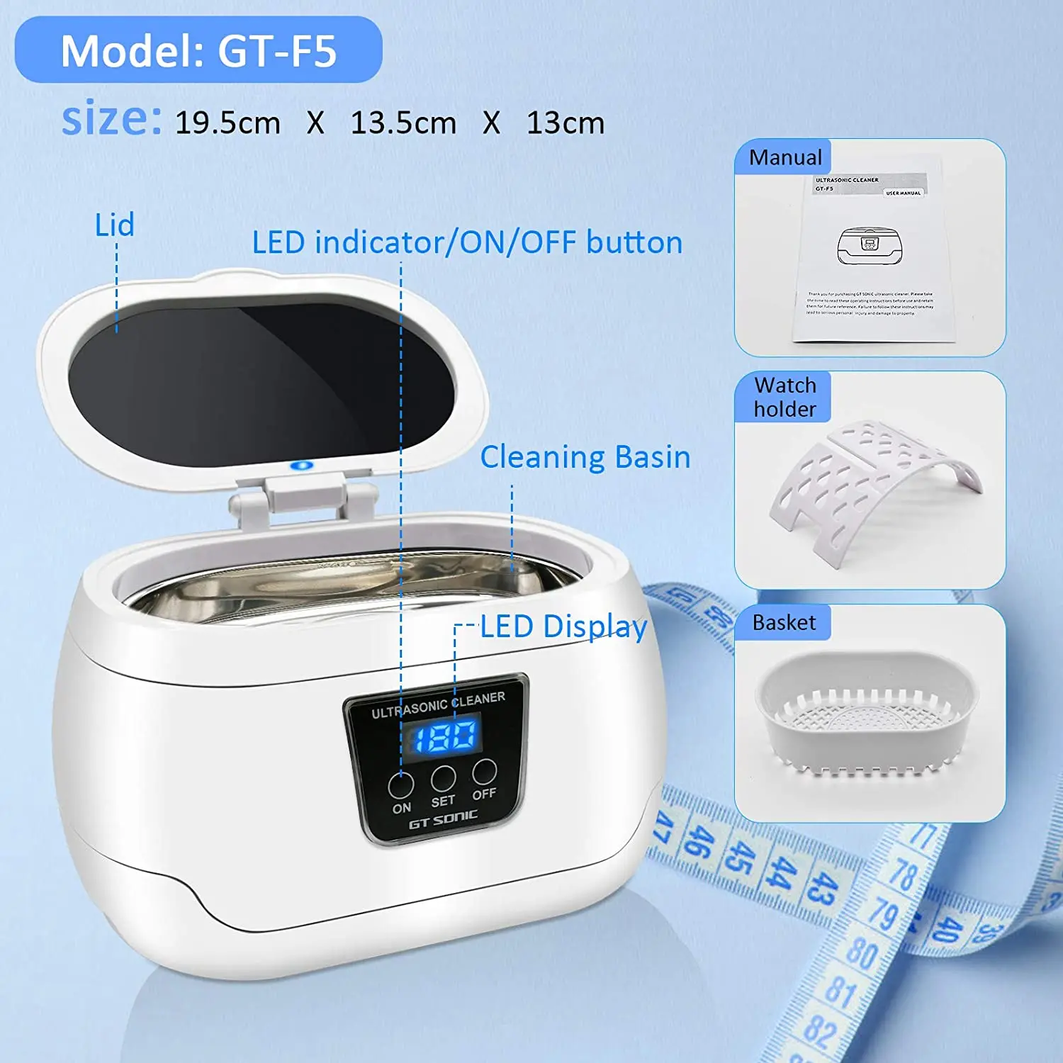 600ml 35W Household Ultrasonic Cleaner Bath Jewelry Ultrasonic Cleaning Machine Wash Denture Jewelry Watch 220V-240V EU Plug