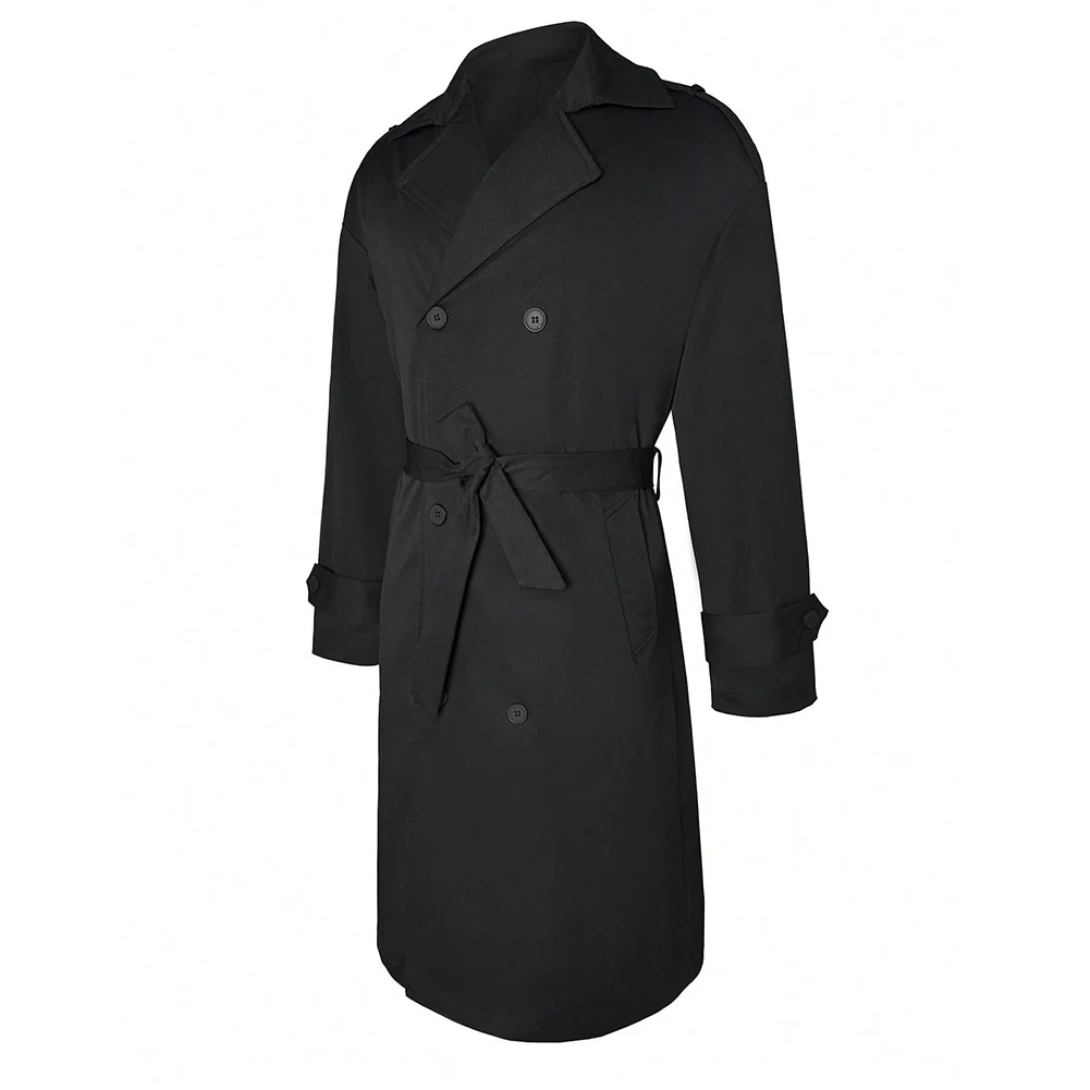 Business Overcoat Men Trench Coat Polyester Fabric Solid Pattern Length Black As Pictures Business Business Overcoat
