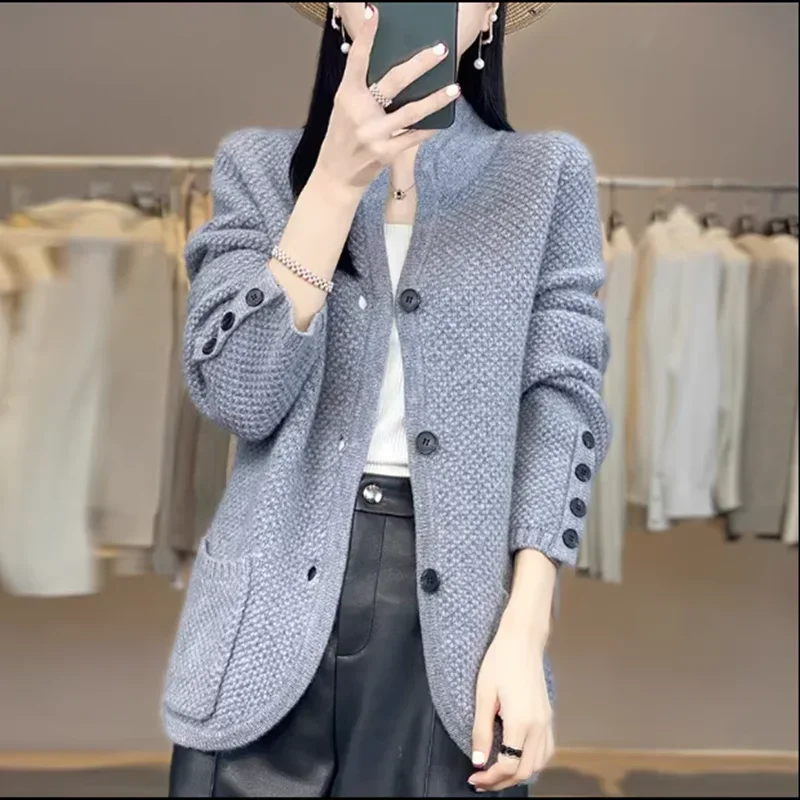 

Tailor Sheep New 100% Merino Wool Cardigan Sweater Women's Knitting High Grade Exquisite Women's Cashmere Sweater Solid