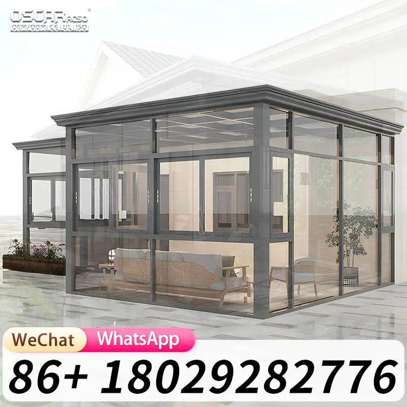 Outdoor Aluminium Glass Sunroom Patio Screen Enclosure Garden Balcony Prefab Sun Porch Villa Conservatory Kit Winter Backyard De