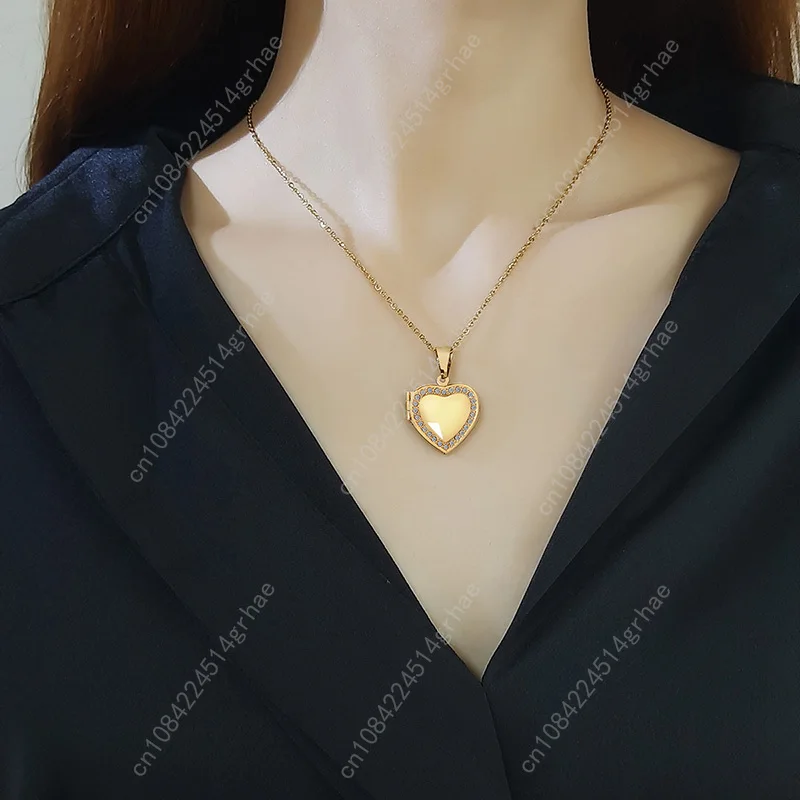 قلادة على شكل قلب من الفولاذ المقاوم للصدأ من Vnox مع إطار للصور، تصميم أنيق مطلي بالذهب هدية نسائية #3
