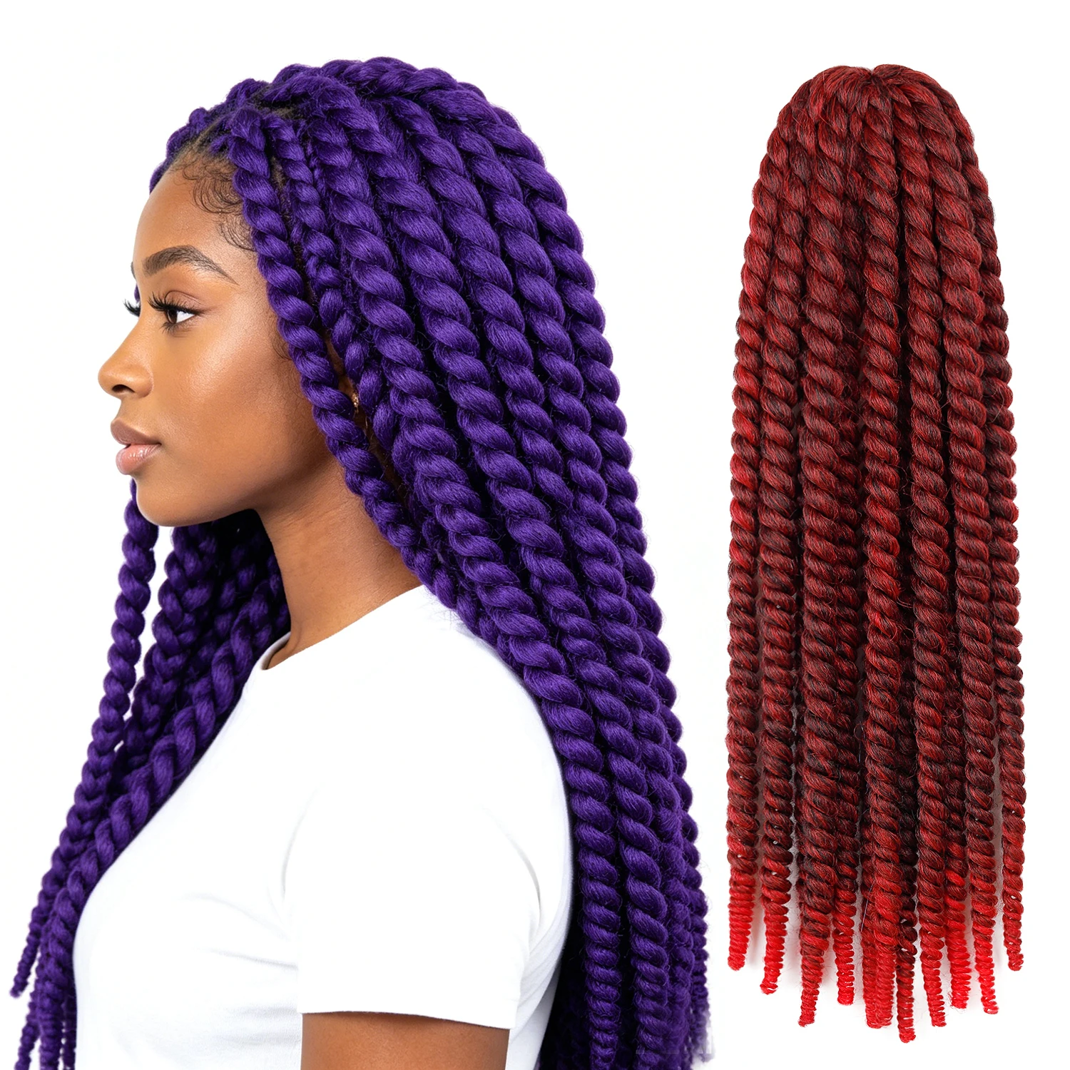 Afro Braids 24 Inch Spring Twist Crochet Hair Ombre Synthetic 2-Strand Black Mambo Twist Braiding Hair Extensions Daily Use