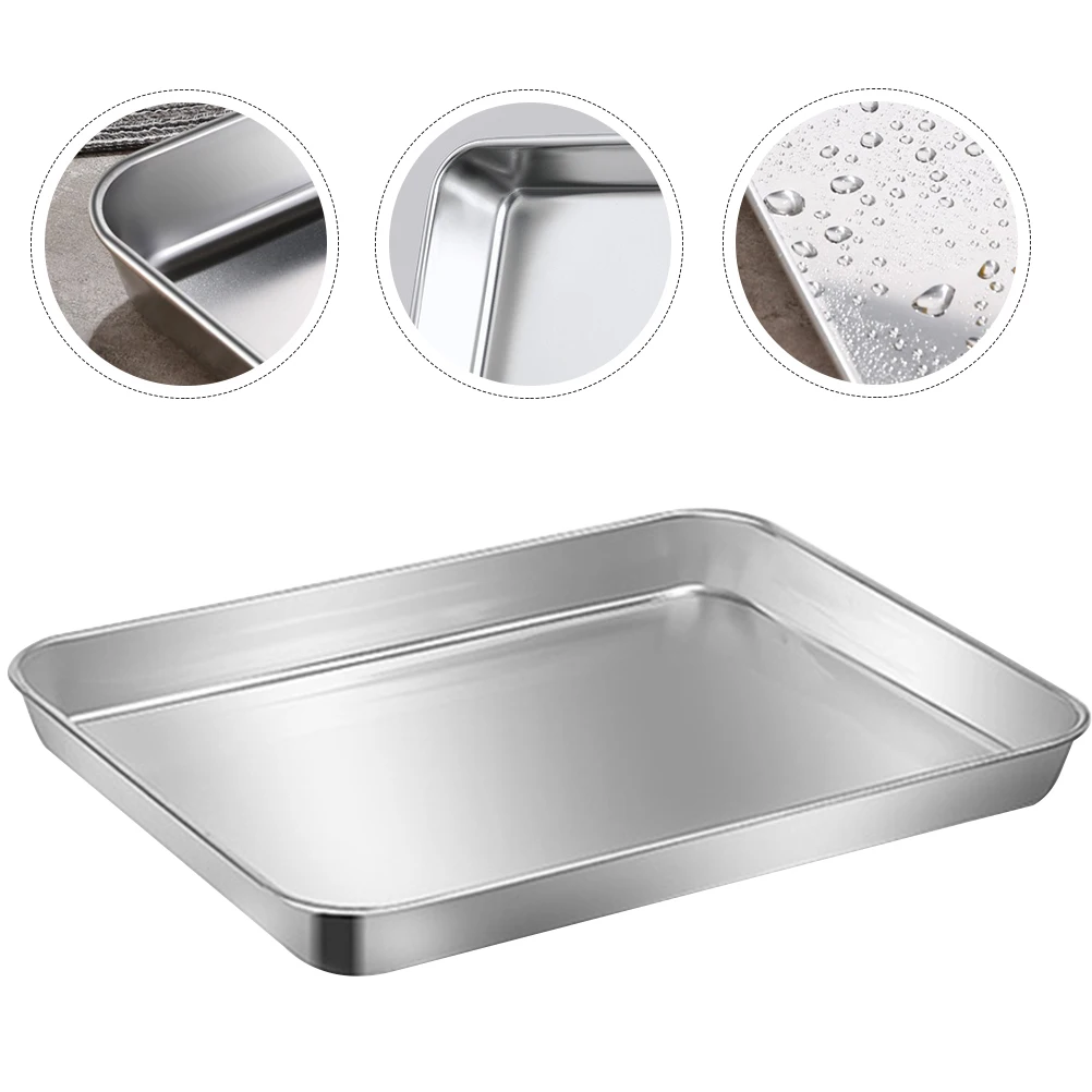 

Stainless Steel Food Tray Rectangular Large Flat Kitchen Container Serving Plate For Home Restaurant Banquet Bbq Dessert Pan