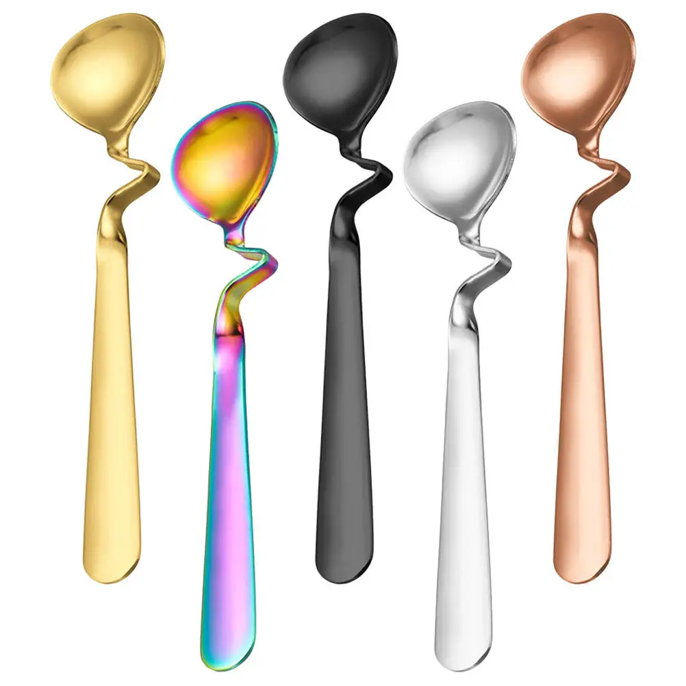

Набор из 5 изысканных ложек для кофе из нержавеющей стали с изогнутой эргономичной ручкой для чая, молока, джема, меда, десертов, мороженого, пудинга