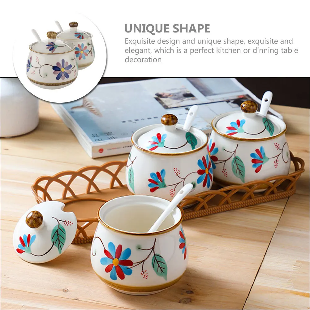 

Spice Jars with Spoon Condiment Dip Seasoning Storage Container Kitchen Containers Compartmentalized Canisters
