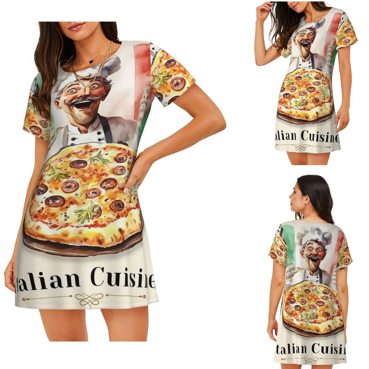 Custom Italian Flag Pizza Short Sleeves Nightdress For Sleeping Sleepshirts Women Short Sleeve Nightgowns Loose Pajama Dress
