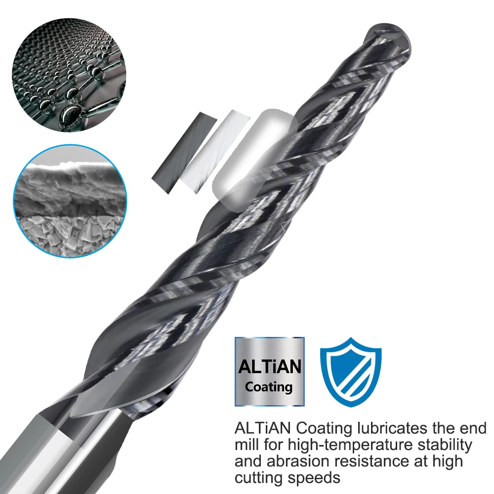 Imagem -03 - Xcan-fresa de Madeira Nariz de Bola Moinho de Fim Cônico Carboneto Sólido Cnc Router Bit 3d Carving Bit Madeira Metal Milling Tool Flauta Hrc55