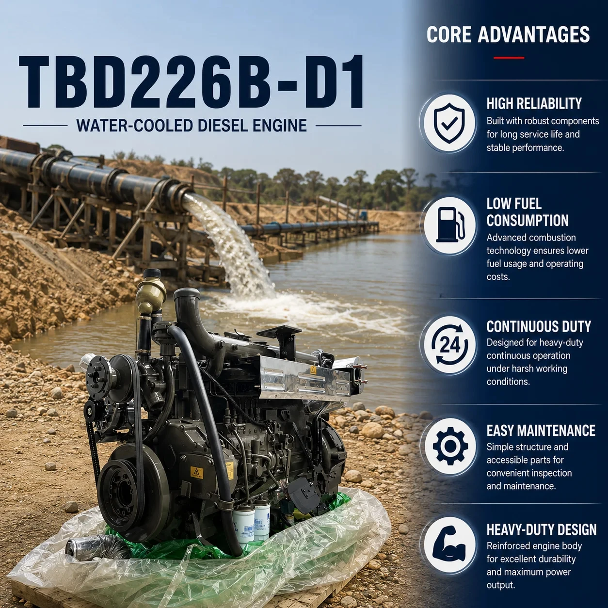 Brand New Weichai Ricardo TBD226 Diesel Water Pump Engine 135kW 1800RPM 4 Stroke Water Cooled for Gold Mining Drainage