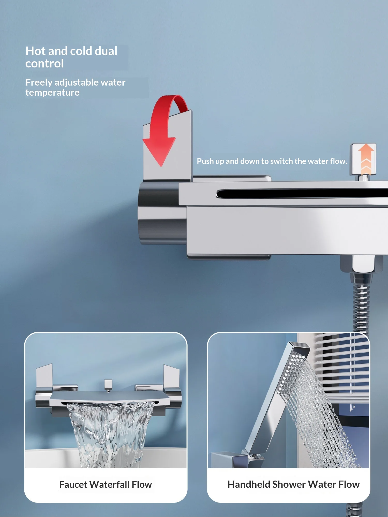 Bathtub-specific faucet - In-wall full copper waterfall wall outlet cold and hot bathtub shower faucet