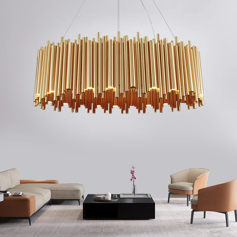 

Luxury Modern LED Chandelier Gold Delightfull Tube Suspension Pendant Lamp Stainless Steel Hanging Lighting Fixtures