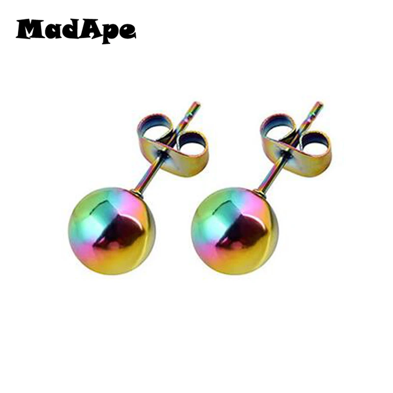 MadApe 2PC Surgical Steel Silver Color,Black,Gold,Rose Gold Color Ball Stud Earrings Punk Ear Tragus Ear Piercing Stud Earring