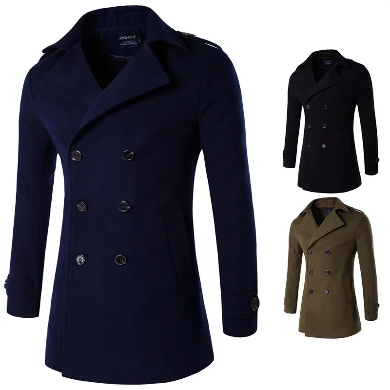 Spring and Autumn new, men's woolen coat double-breasted epaulet coat trench coat