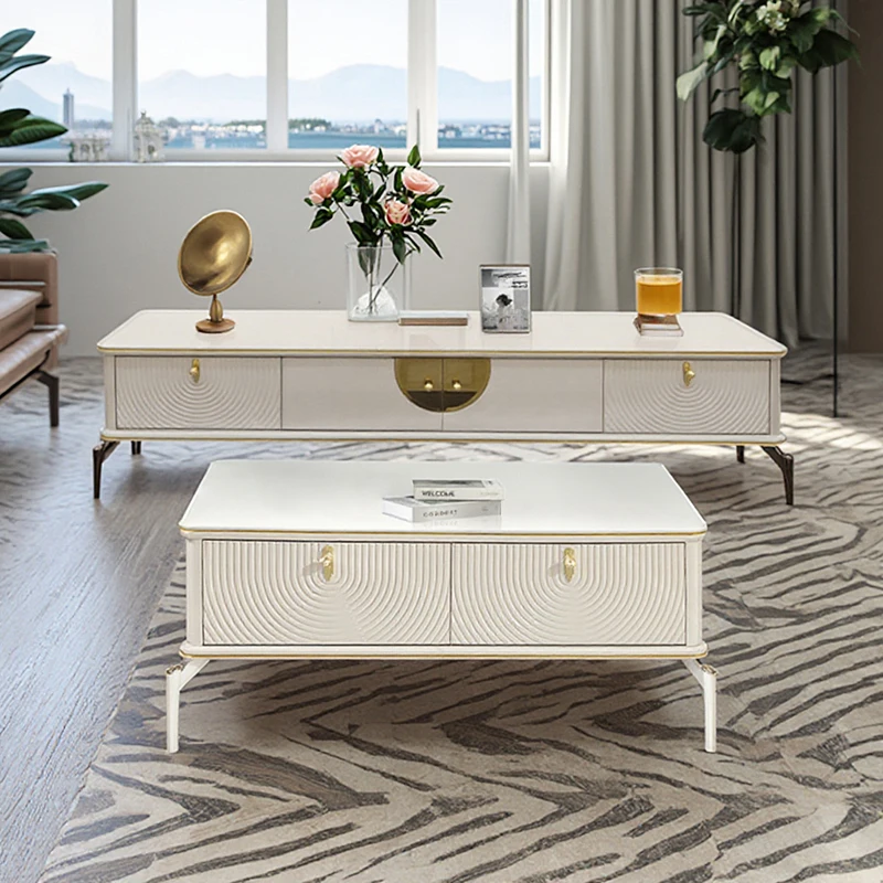 Modern Design White Wooden Coffee Table Furniture Home Wood Large Storage Luxury Center Table For Living Room