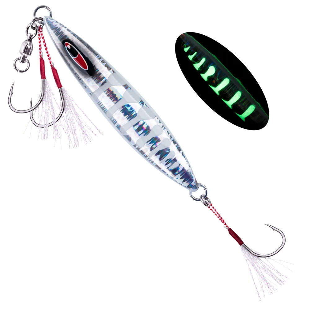 Goture Luminous Metal Slow Jig Fishing Lure 30g 80g 100g 150g Casting Saltwater Lure Grouper Tuna Trolling Fishing Spoon Bait